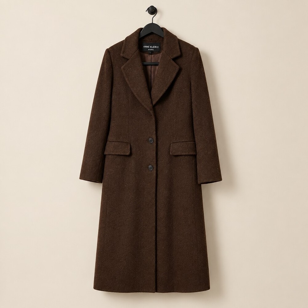 Anne Klein II Long Brown Wool Blend Coat Women's Outerwear - Wool / Brown / 6